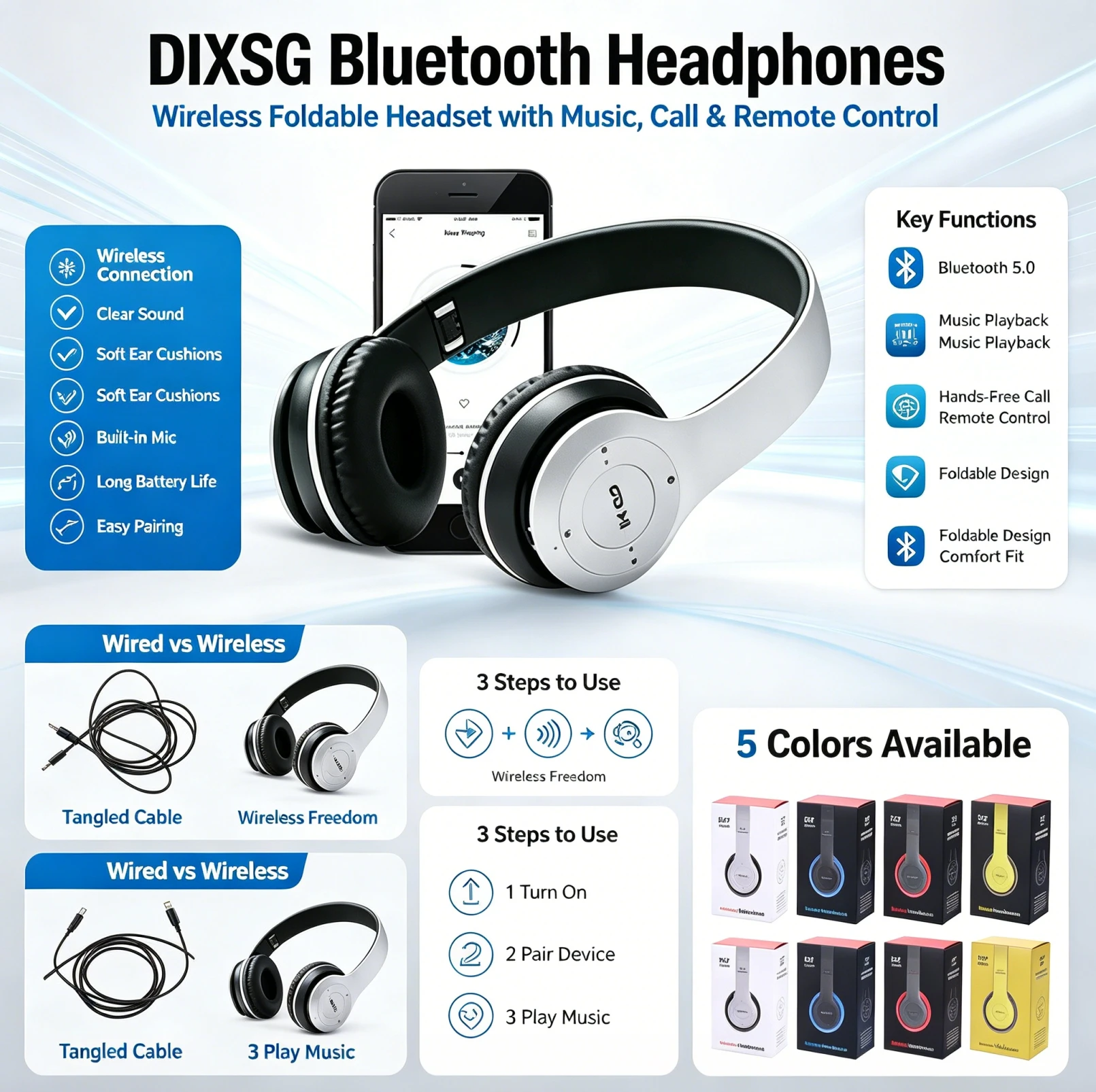 Gaming Accessories Iphone - Słuchawki Stereo P47 5.0 Bluetooth, składane,